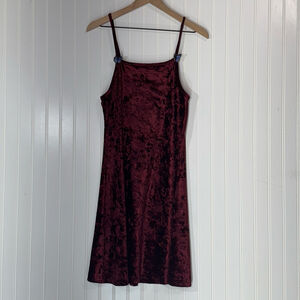 VTG Joule Burgundy Crushed Velvet Slip Dress Butterfly Detail Y2K L Made in USA